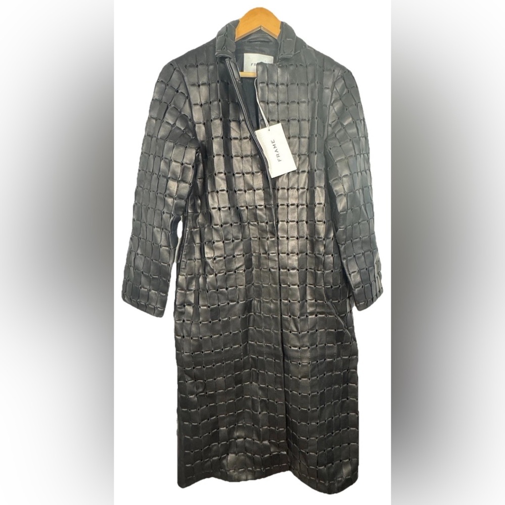 Frame NEW Woven Leather Overcoat Black Women’s Small Long Gorgeous!